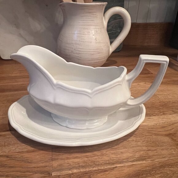 Vtg Royal Staffordshire Heirloom Ironstone Gravy Boat & Underplate By Meakin J&G - Picture 8 of 13